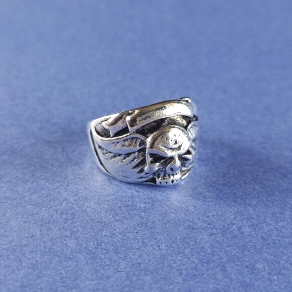 💀 Gothic Winged Gothic Skull Heavy Metal Ring (Size 10) - Picture 1 of 4
